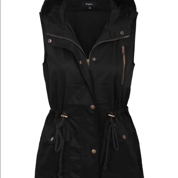 NWOT Zenana Outfitter Fur Lined Zip/Button/Hood Drawstring Vest BLACK SIZE M - Picture 2 of 13